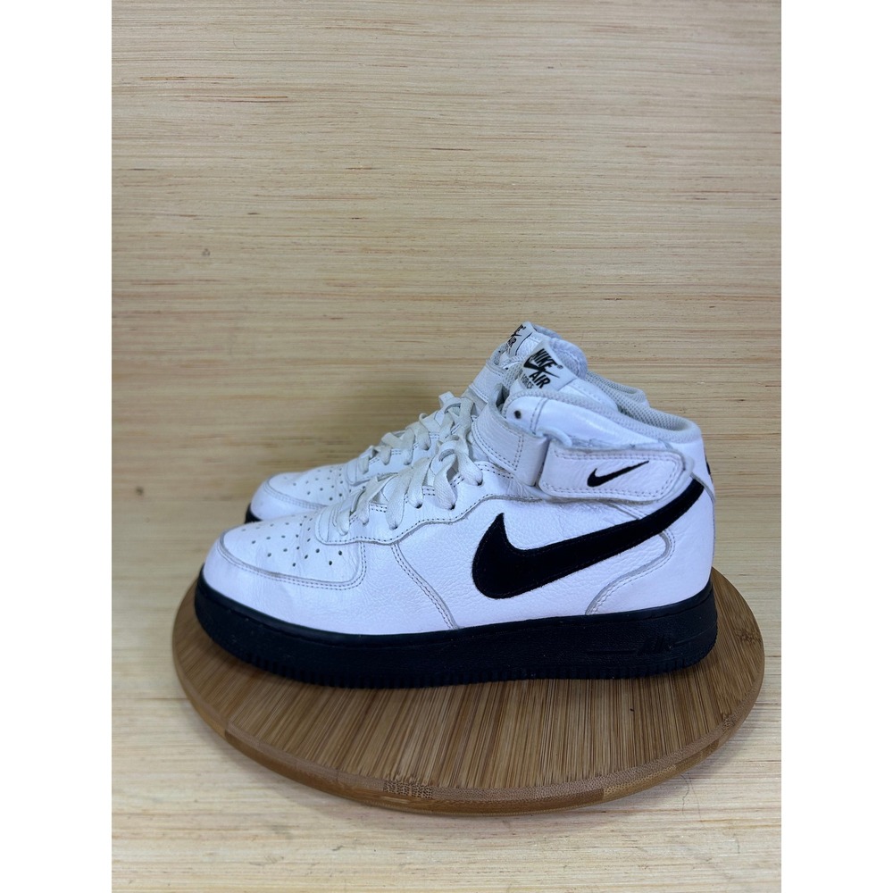 Nike Air Force 1 Mid White Black Leather Athletic Sneaker Shoes Womens 9